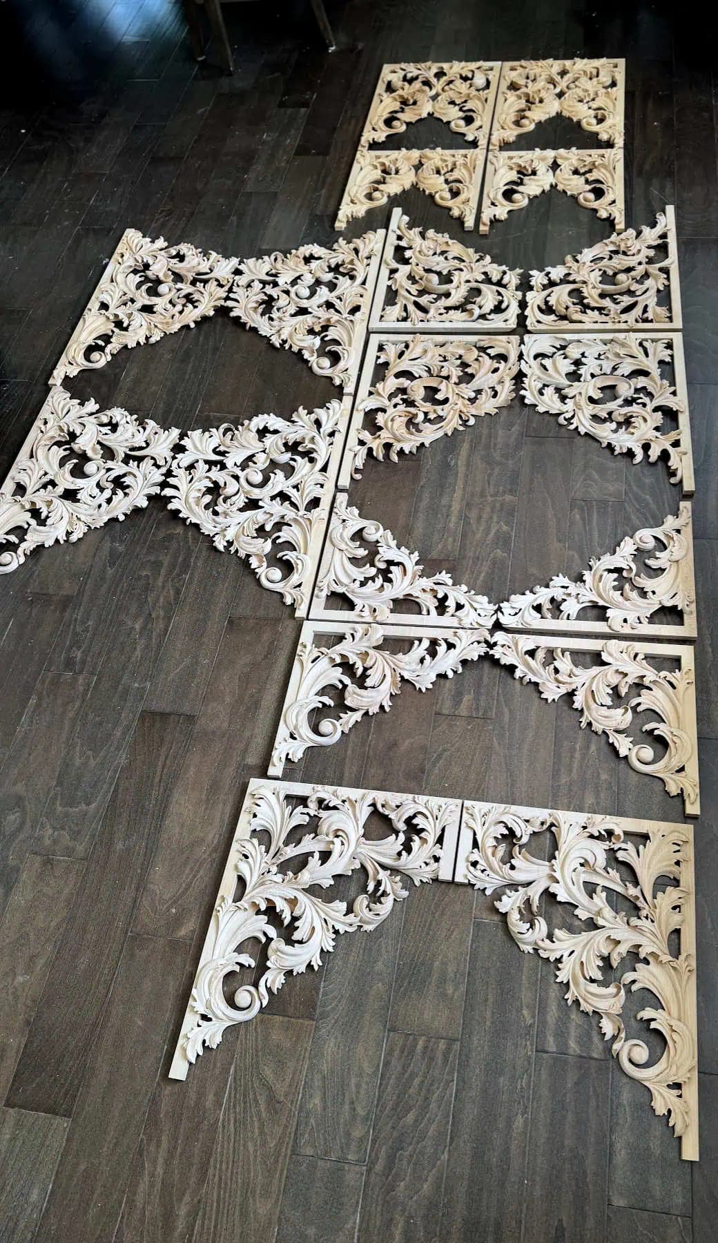 Pierced Acanthus Pipe Organ Shades Set of openwork limewood pipe organ shades carved with acanthus scrolls by Alexander Grabovetskiy, custom wood carving.