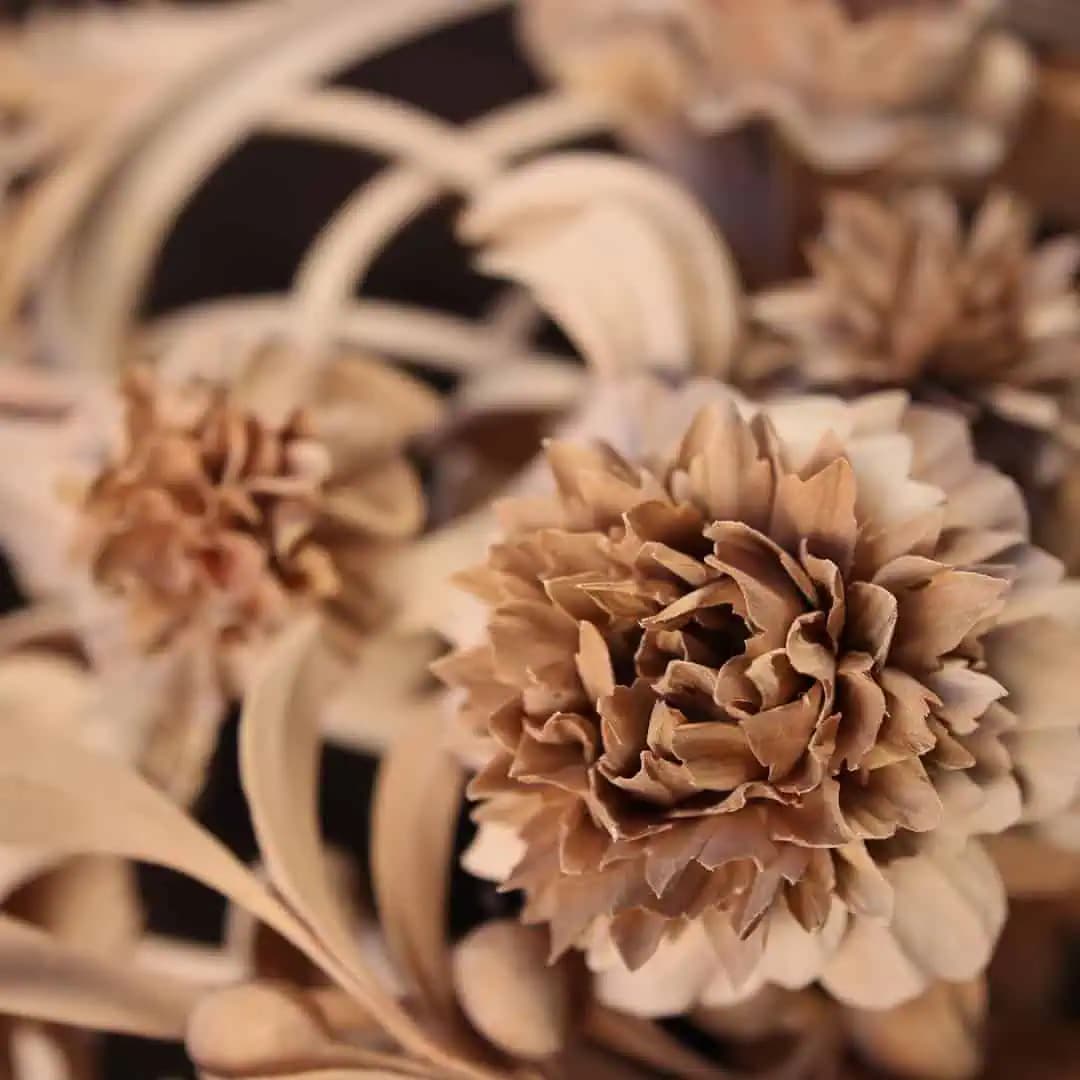 Carved Limewood Chrysanthemum Blossoms Detailed limewood flower blossoms in deep relief, custom wood carving by Alexander Grabovetskiy.
