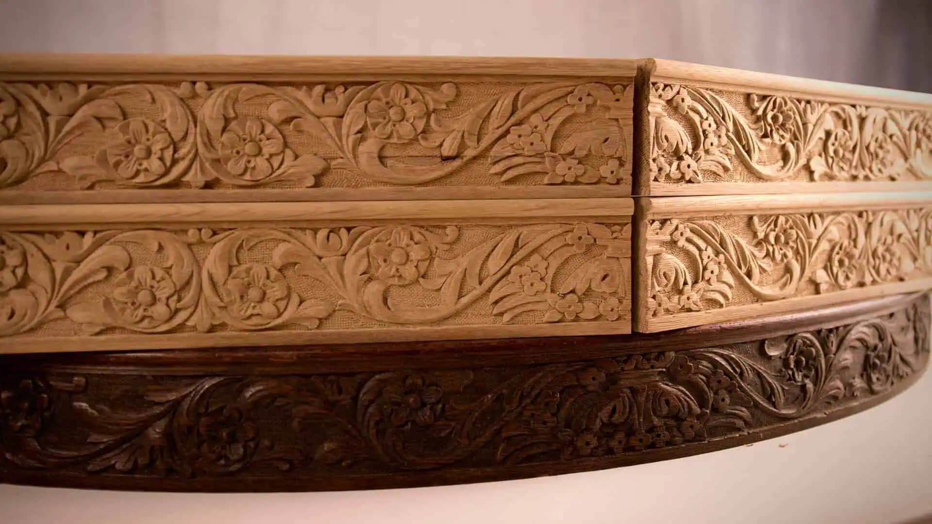 Carved Floral Scroll Frieze Molding Oak frieze molding with floral and foliate scrollwork, a custom wood carving by Alexander Grabovetskiy.