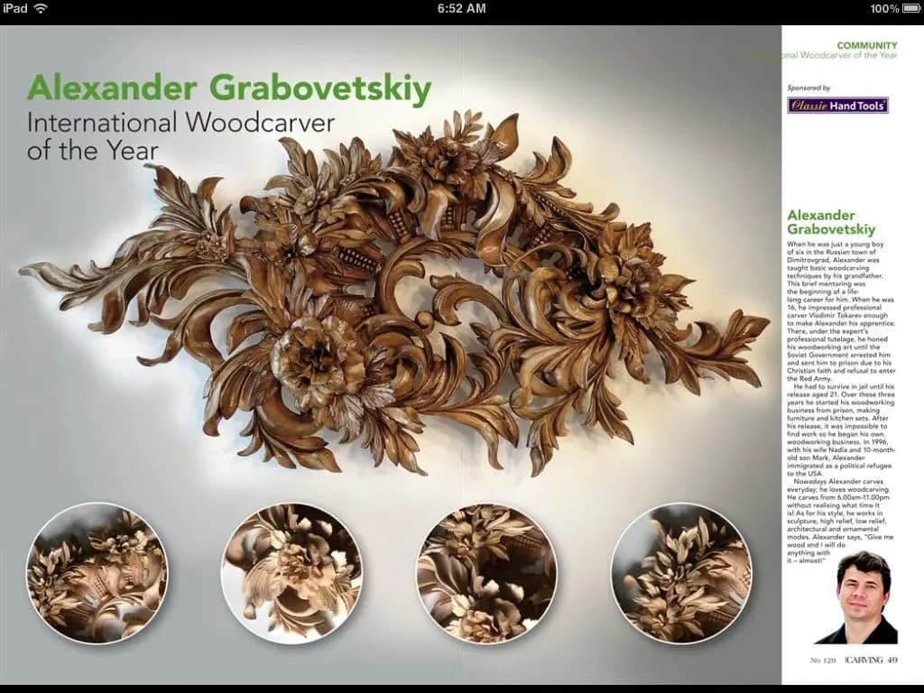 Carved Floral and Acanthus Wall Ornament Deep relief floral and acanthus wall ornament, a custom wood carving by Alexander Grabovetskiy.